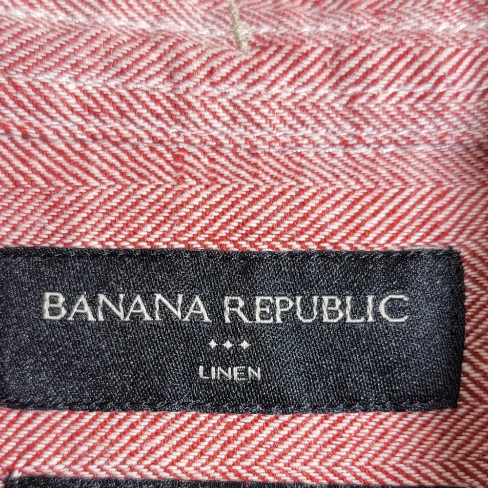 Banana Republic men's linen cotton shirt large red white chevron slim fit
